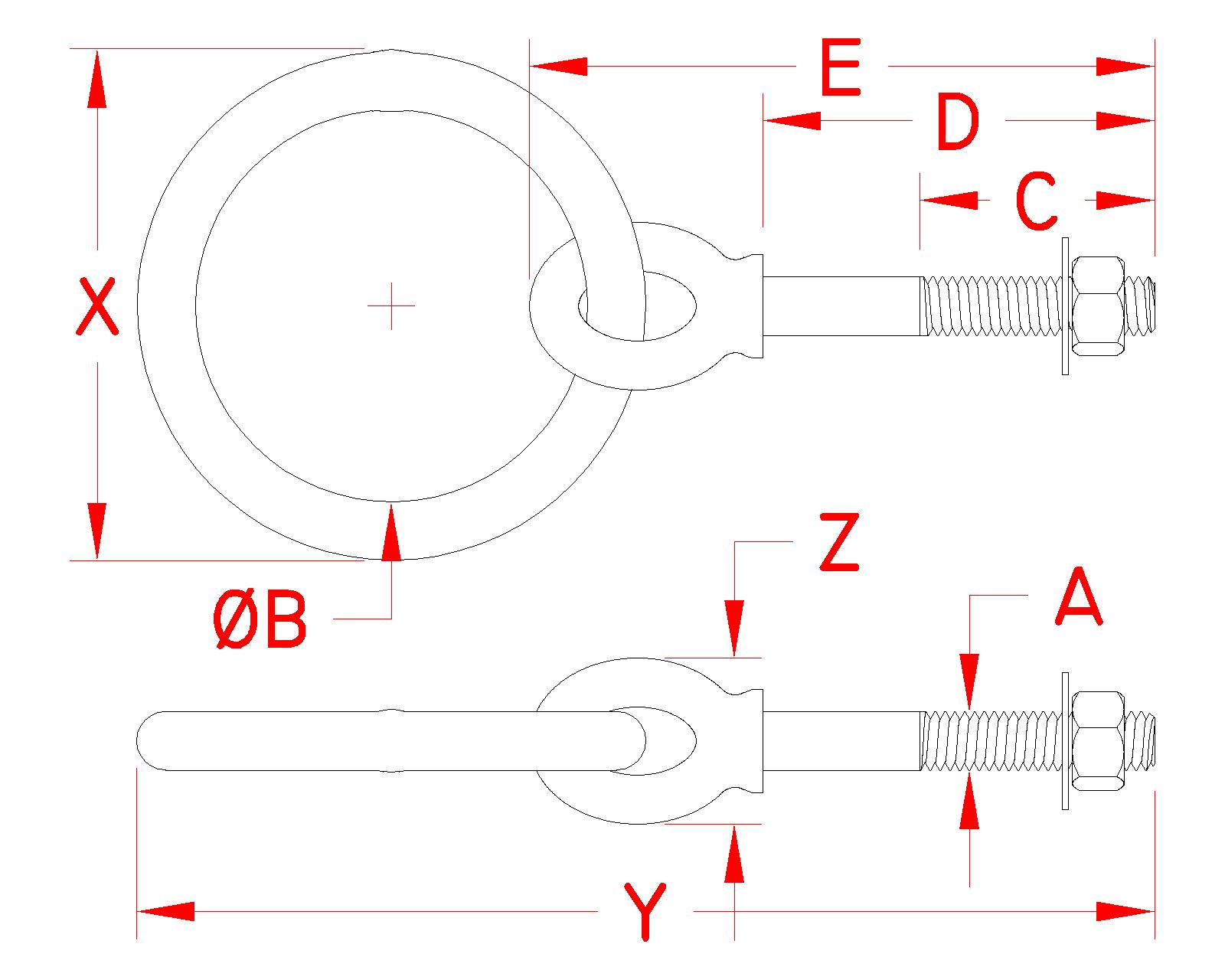 Stainless Steel Shoulder Ring Bolt, S0330-0, Line Drawing Stainless Steel Shoulder Ring Bolt, S0330-0, Line Drawing